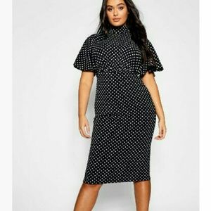 NWT BooHoo Polka Dot Collar Bodycon Midi Dress